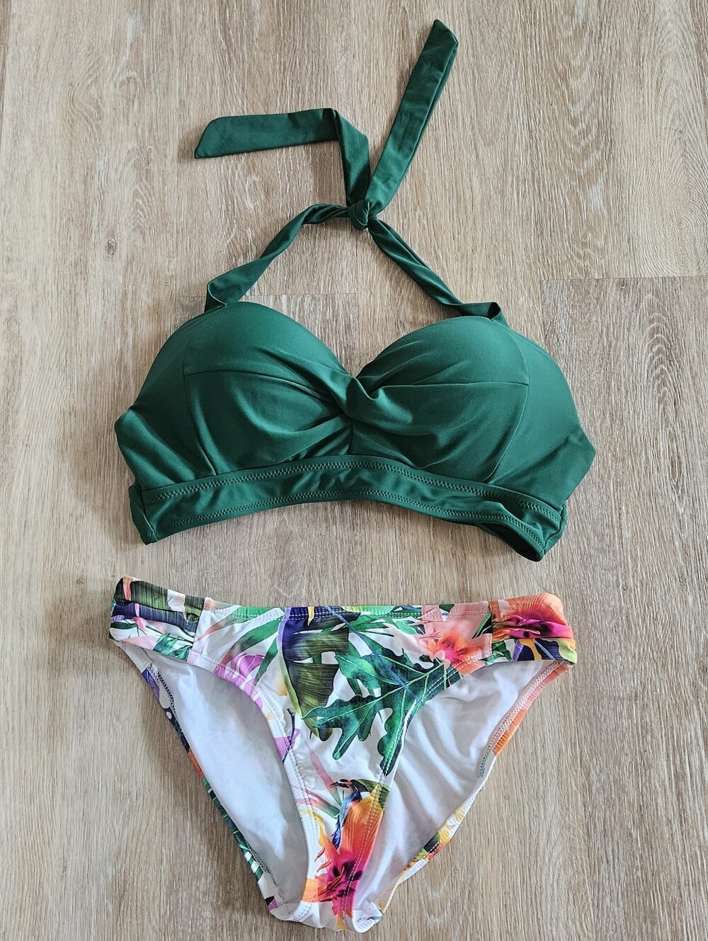 Women's hunter green push up bikini tropical print cheeky bottoms small/medium